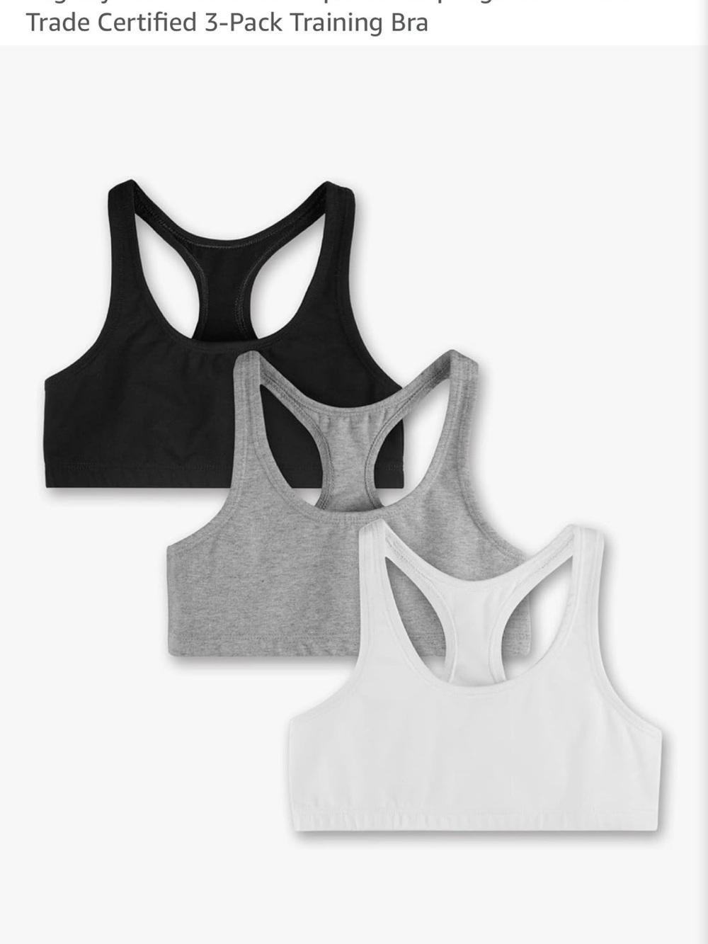 Mightly Organic Girls Racerback Bra Trio - Gray, Black & White